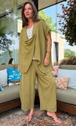 Sandbar Linen Blend Drape Front Cap Sleeve Gilet Deep Olive